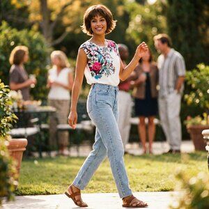 Oasis Womens M Sleeveless Blouse White Floral Bird Print Top Boho